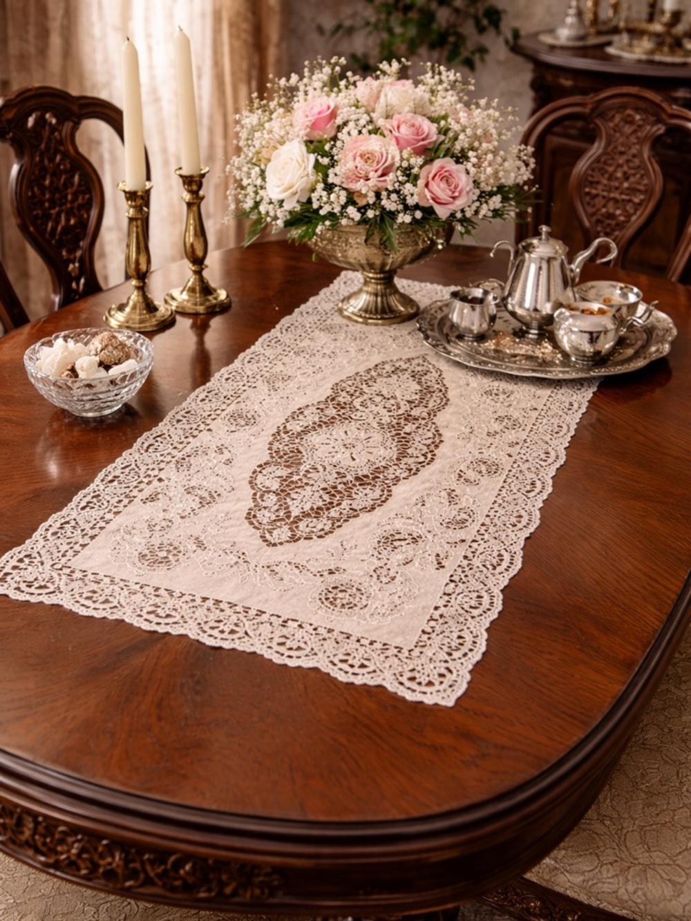 Vintage Wipeable Lace Table Runner